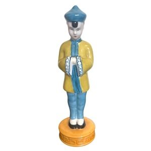 VTG Moriyama Occupied Japan Porcelain Figurine Man Yell/Blue 7.5" 1016